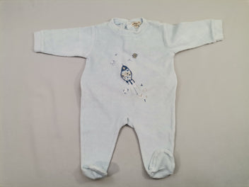 Pyjama éponge (un peu rêche) m.l bleu clair fusée