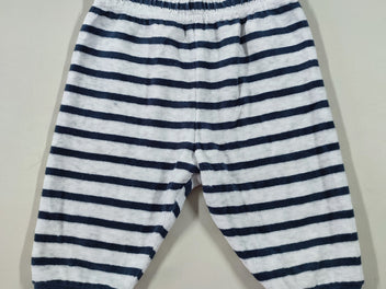 Pantalon velours gris clair ligné bleu marine