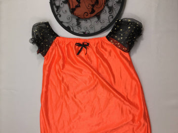 Déguisement robe sorcière orange + chapeau, 4-6a