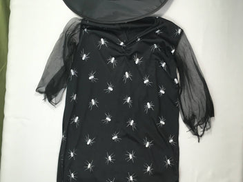 Déguisement robe sorcière noire araignées + chapeau