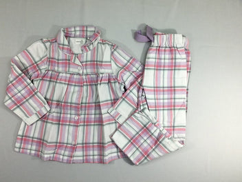 Pyjama 2pcs flannelle à carreaux blanc rose fil irisé