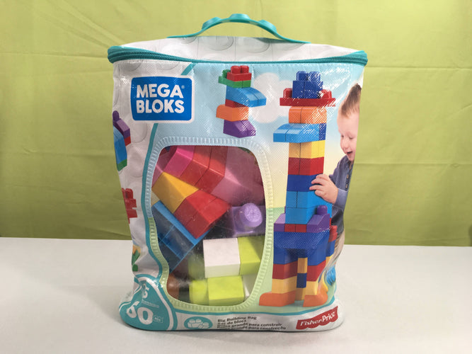 Mega bloks 60pcs multicolores, manque quelques pièces, moins cher chez Petit Kiwi