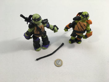 2 Figurines Tortue Ninja-Donatelo 14cm + Raphaelo 11cm