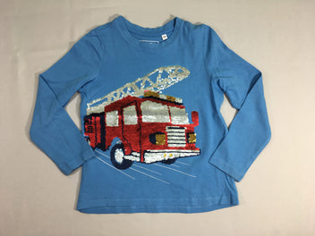 T-shirt m.l bleu camion pompier sequins réversibles