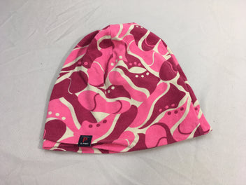 Bonnet jersey rose motifs, un peu bouloché, 48-50cm