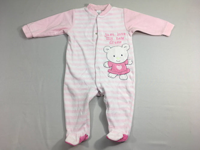 Pyjama velours blanc rayé rose ours danseuse, moins cher chez Petit Kiwi
