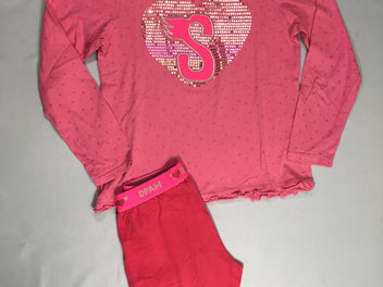 Pyjama 2pcs jersey rose S sequins, légèrement bouloché