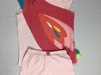 Pyjashort 2pcs jersey rose oiseaux, légèrement décoloré