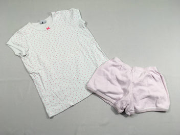 Pyjashort 2pcs jersey blanc coeurs rose rayé