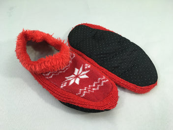 Chaussons/Pantoufles tricot rouge motif blanc