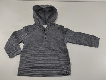 T-shirt m.l à capuche rayé gris-noir