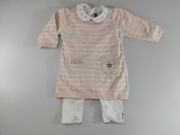 Ensemble combi m.l blanche avec col Claudine + tunique ml rayé rose claire, blanche
