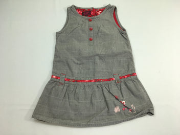 Robe s.m à carreaux gris, fils argentés. dessous fleurs ,lapin