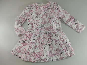 Robe m.l blanche doublée jersey , motifs fleuris roses, gris