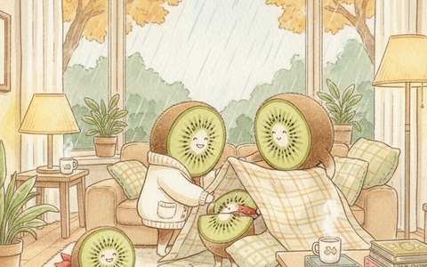 Famille de kiwis construisant une cabane de coussins un jour de pluie – jouets de seconde main Petit Kiwi