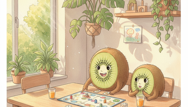 Famille kiwi jouant ensemble à un jeu de société autour d'une table — Petit Kiwi, seconde main pour enfants à Eghezée, Belgique