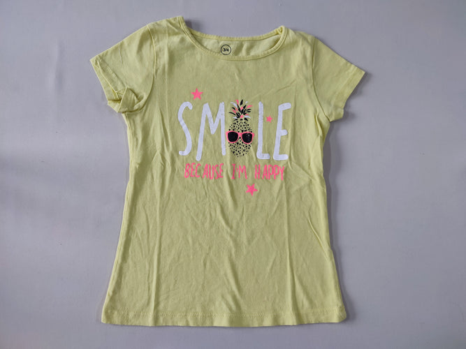 T-shirt m.c jaune "Smile because I'm happy", moins cher chez Petit Kiwi