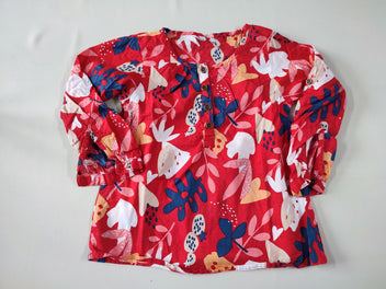 Blouse m.l rouge motif feuillage