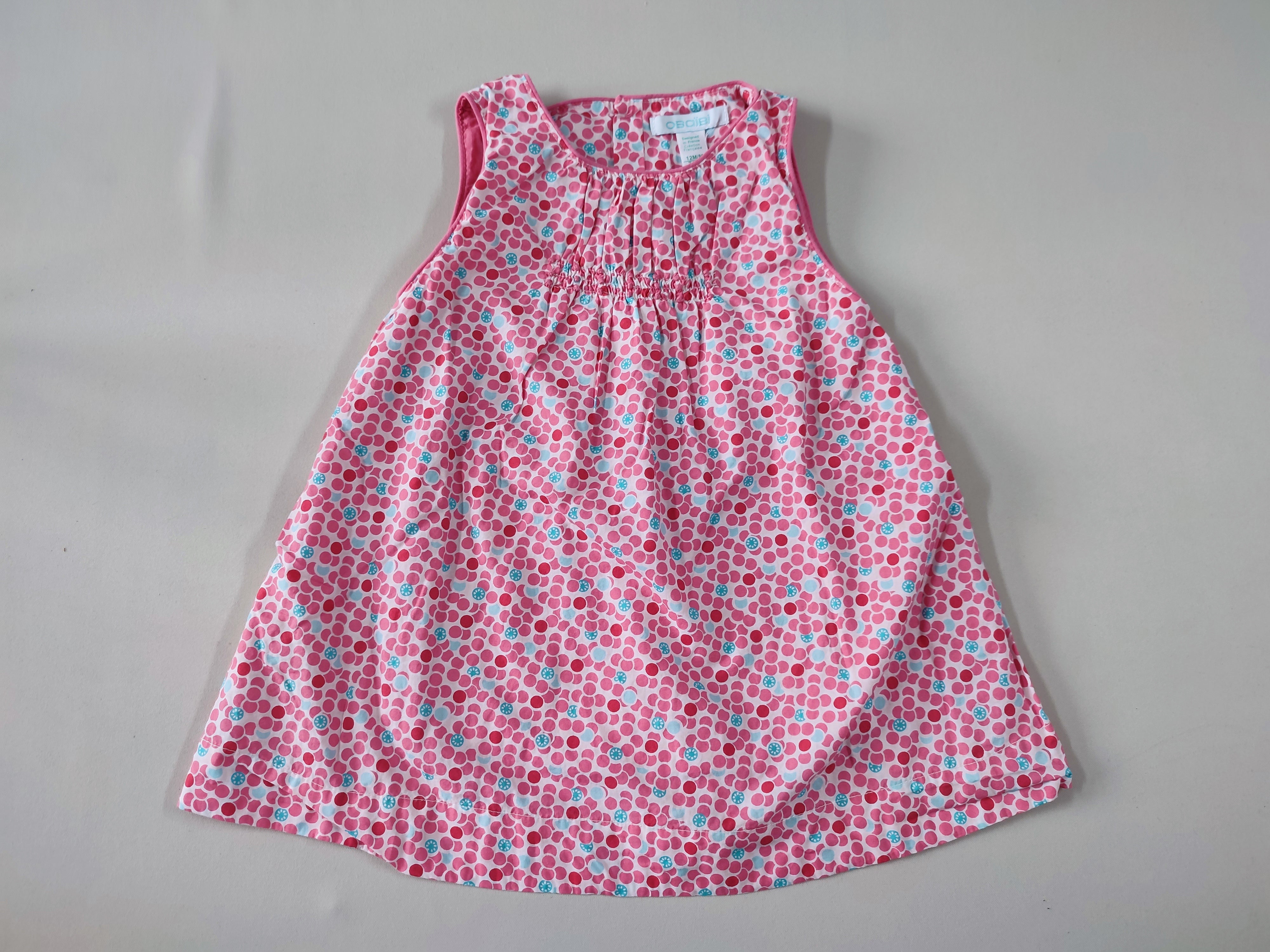 Robe s.m rose clair à pois rose/rouge/turquoise