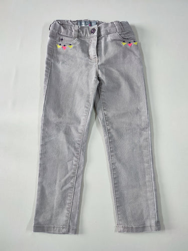 Jeans gris broderies triangles rose et jaune, moins cher chez Petit Kiwi