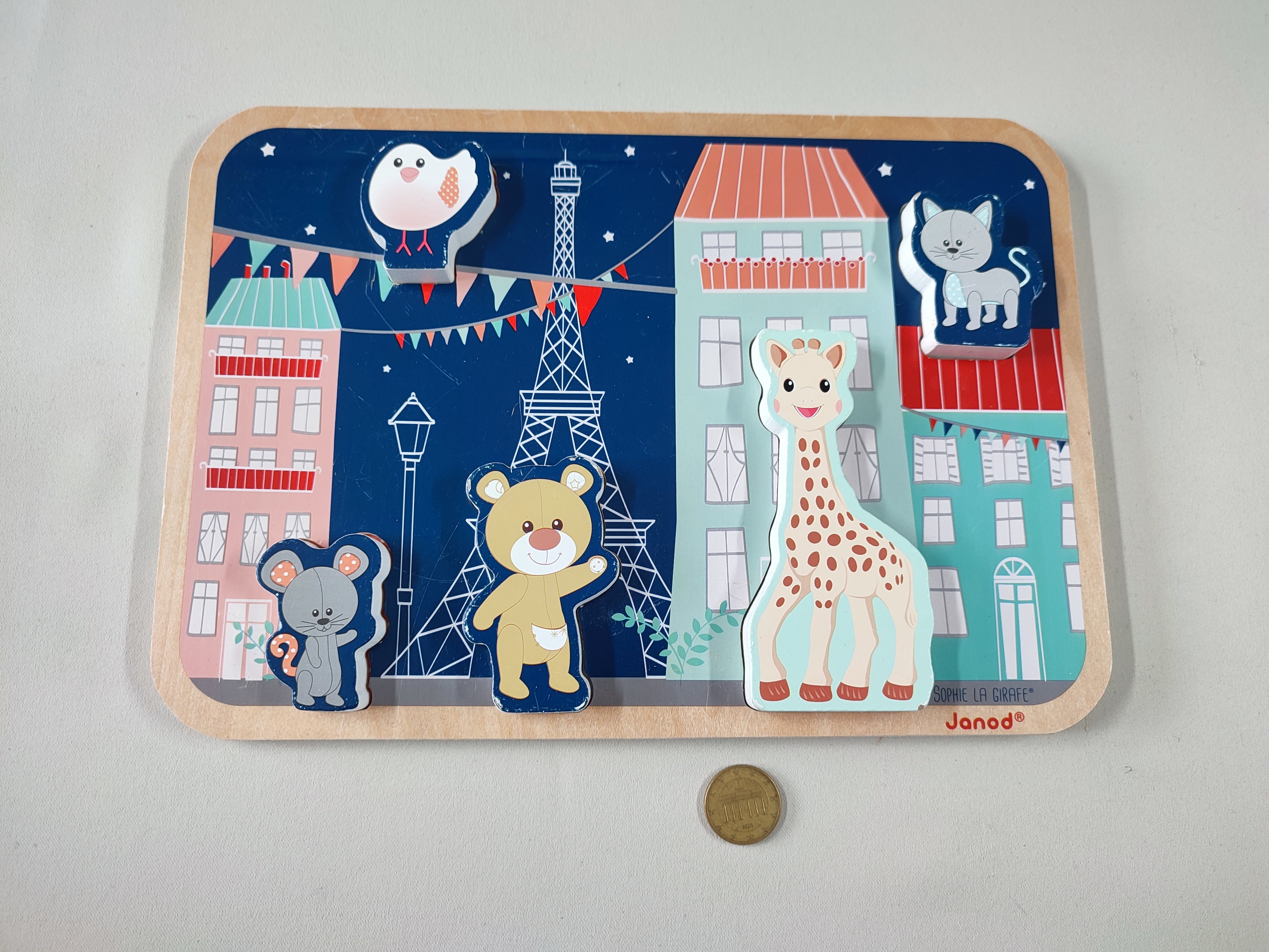 Puzzle en bois Sophie la girage 5pcs (pièces légèrement abimées sur les bords)