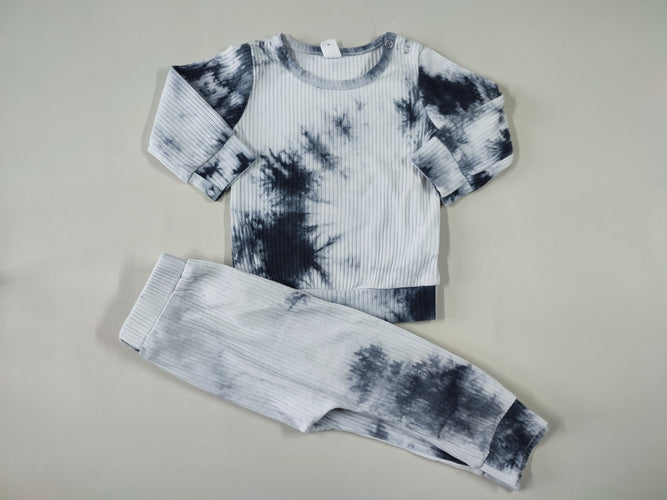 Pyjama 2pcs jersey côtes blanc effet tacheté gris/noir, moins cher chez Petit Kiwi