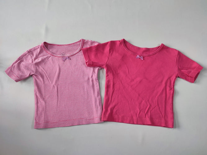2 chemisettes m.c rose/rayée rose et blanche, moins cher chez Petit Kiwi