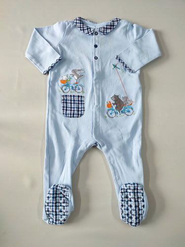 Pyjama jersey bleu lapin et ours en vélo col à carreaux, moins cher chez Petit Kiwi