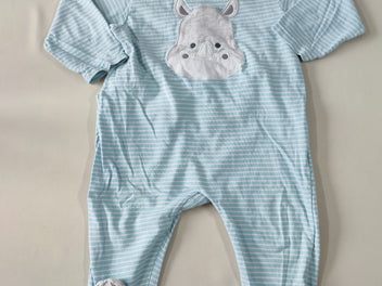Pyjama jersey bleu rayé blanc rhinocéros