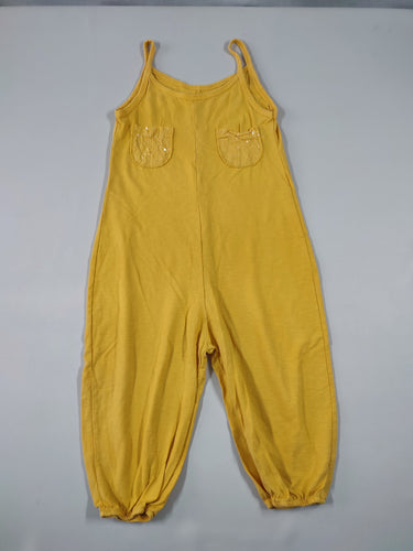 Combinaison sarouel fines bretelles jersey jaune poches sequins, moins cher chez Petit Kiwi