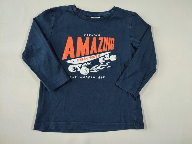 T-shirt m.l bleu marine planche de skate "Feeling amazing", moins cher chez Petit Kiwi