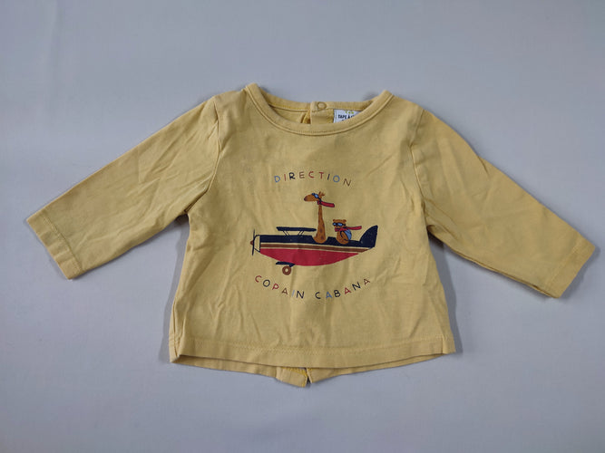T-shirt m.l jaune girafe en avion "Direction copain cabana", moins cher chez Petit Kiwi
