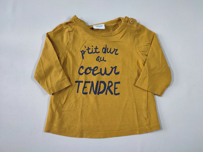 T-shirt m.l jaune moutarde "P'tit dur au coeur tendre", moins cher chez Petit Kiwi