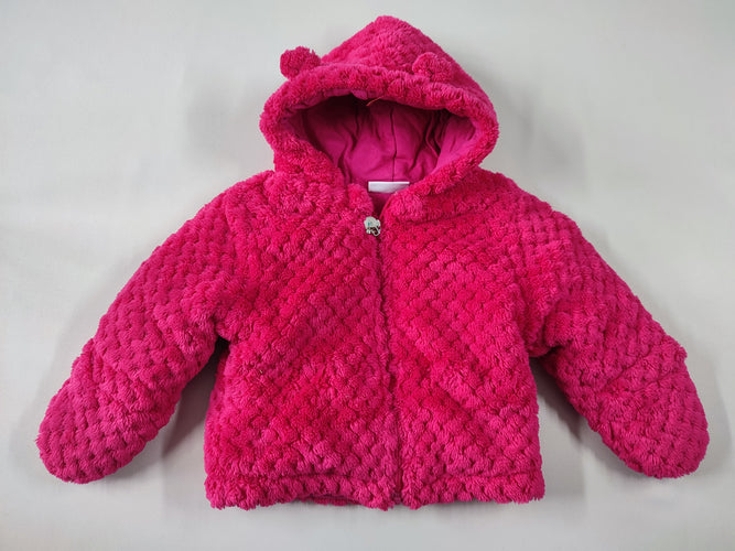 Veste velours à capuche rose vif texturée, moins cher chez Petit Kiwi