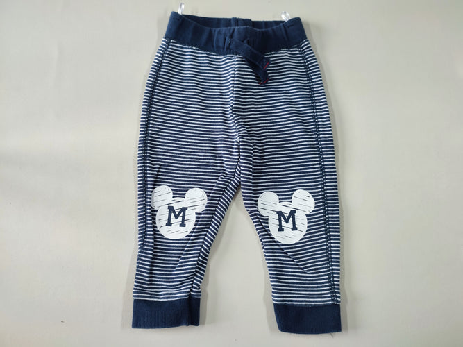 Pantalon molleton bleu marine rayé blanc Mickey, moins cher chez Petit Kiwi