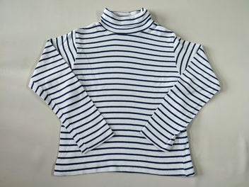 T-shirt m.l col roulé blanc rayé bleu marine