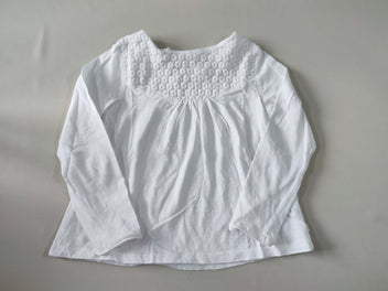 T-shirt m.l blanc broderie fleurs coupe évasée