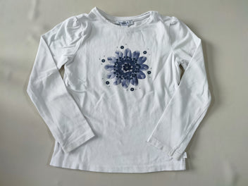 T-shirt m.l blanc fleurs bleues paillettes