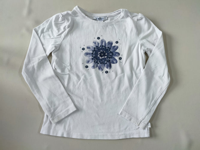 T-shirt m.l blanc fleurs bleues paillettes, moins cher chez Petit Kiwi