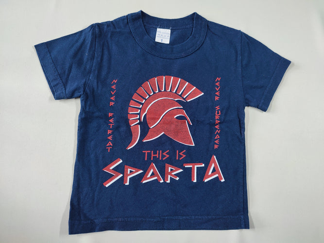 T-shirt m.c bleu marine casque de chevalier "This is Sparta", moins cher chez Petit Kiwi