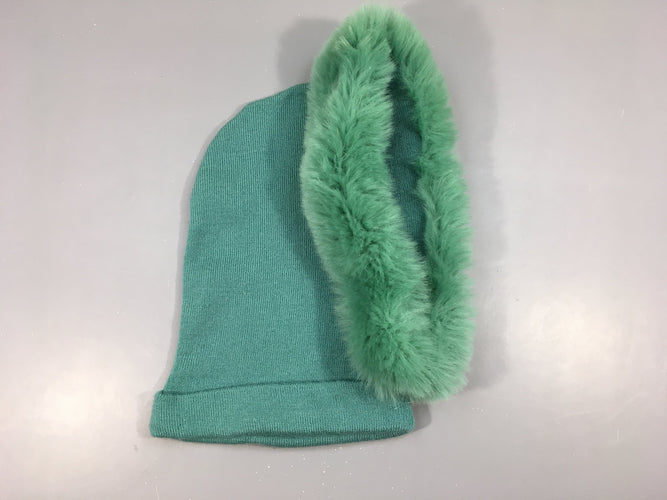 Cagoule vert bleuté fausse fourrure, moins cher chez Petit Kiwi