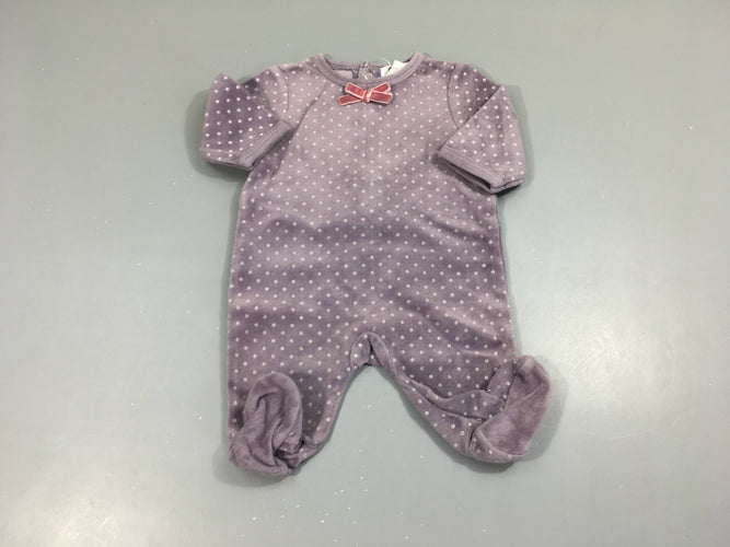Pyjama velours mauve pois noeud, moins cher chez Petit Kiwi