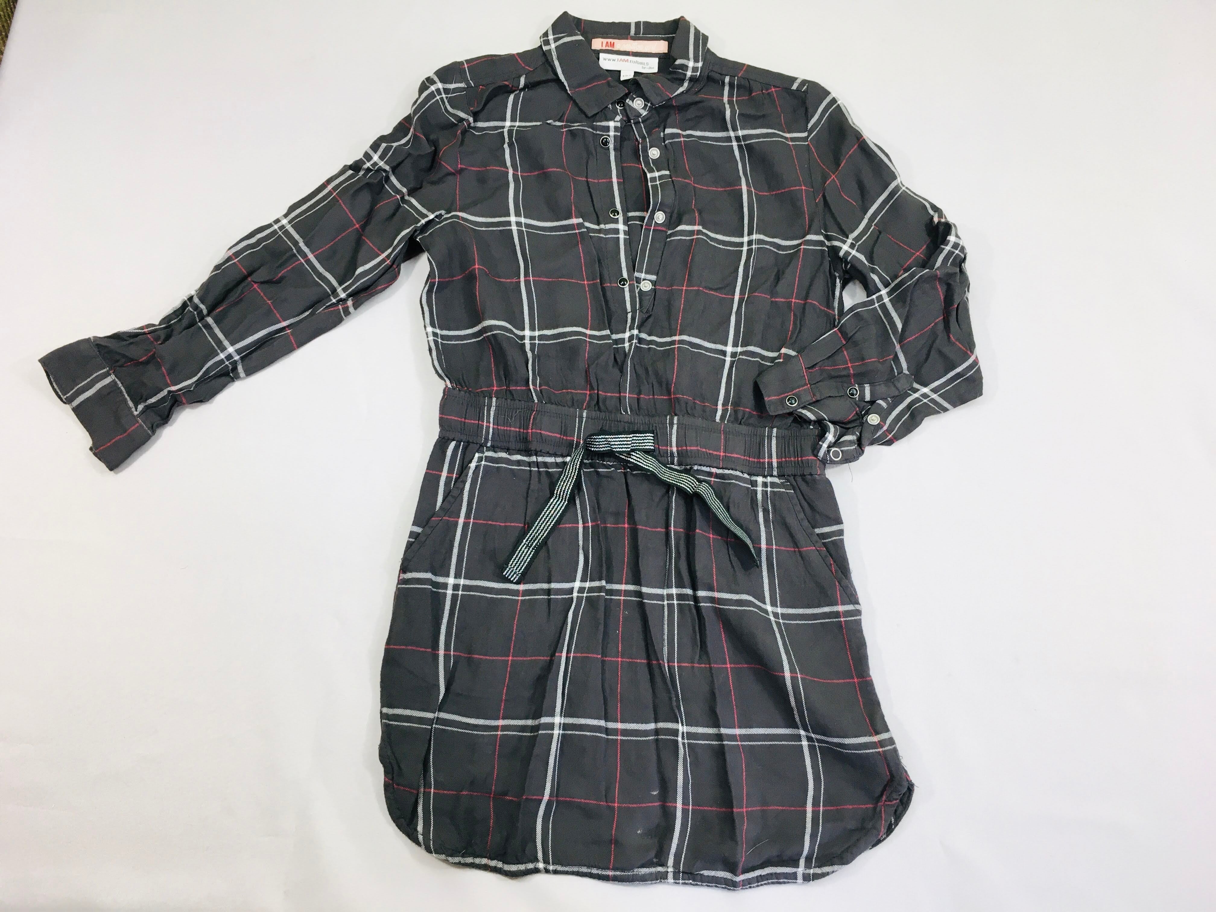 Robe chemise ml grise à carreaux blanc rouge