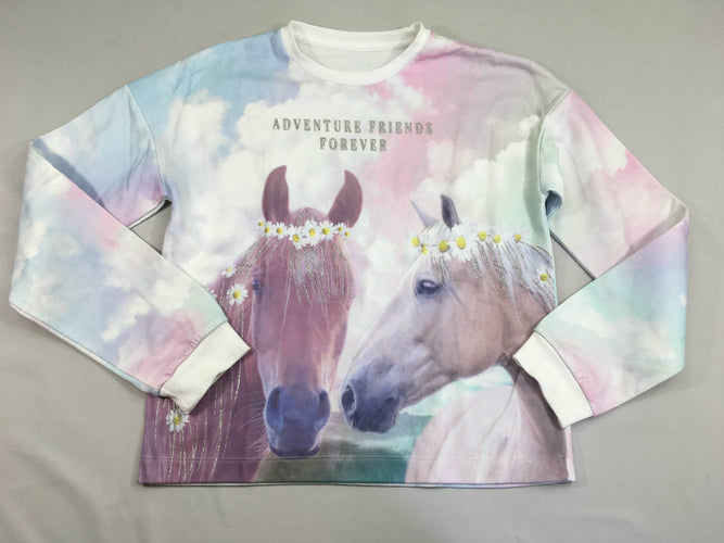 Sweat blanc- rose licorne-Légèrement bouloché, moins cher chez Petit Kiwi