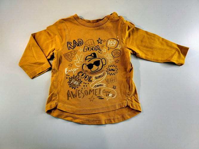 T-shirt m.l jaune moutarde " Rad, boom, cool, ...", moins cher chez Petit Kiwi