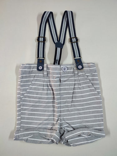 Short gris ligné blanc + bretelles noires et grises, moins cher chez Petit Kiwi