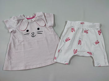 T-shirt m.c rose lapin + Short sarouel blanc lapins