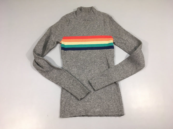 Sous pull côtelé col montant gris arc-en-ciel, moins cher chez Petit Kiwi