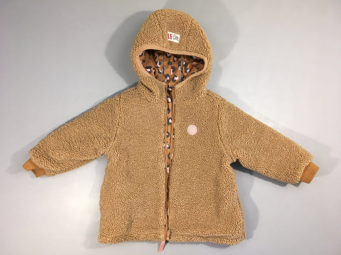 Veste à capuche réversible brune leopard/Teddy, moins cher chez Petit Kiwi
