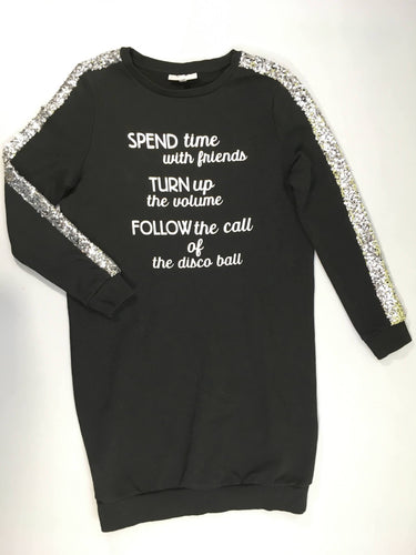 Robe m.l molleton noire sequins argenté, moins cher chez Petit Kiwi